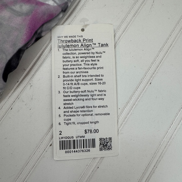NEW Lululemon Throwback Print Align Tank US Size 2 - Picture 2 of 4